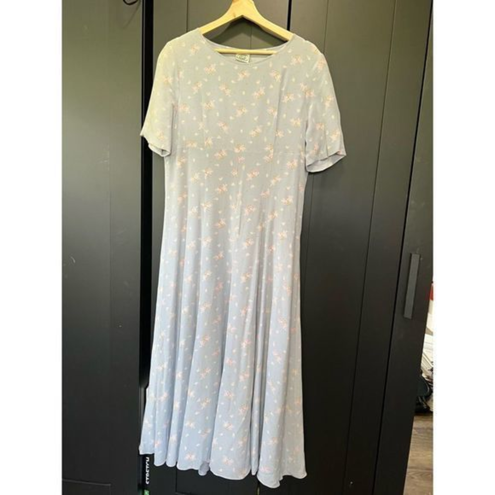 Vintage Laura Ashley Blue w/ Floral￼ Prairie Dress Size 12‎
